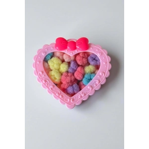 Pembe Renk Kalp Figürlü Kutu Lastik Toka Set