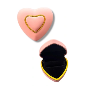 Pembe Renk Kalp Figürlü Yüzük Kutusu