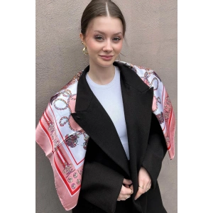 Pembe Renk Karışık Desenli Saten Şal/Fular