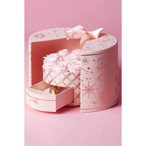 Pembe Renk Karışık Figürlü Gül Detaylı Karton Çanta Hediyeli Hediye Kutusu