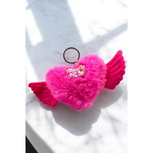 Pembe Renk Karışık Figürlü Kelebek Detaylı Peluş Anahtarlık