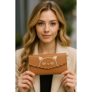 Pembe Renk Kedi Figürlü Deri Kadın Cüzdan