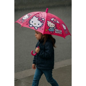 Pembe Renk Kedi Figürlü Kılıflı Çocuk Şemsiye