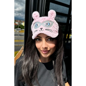 Pembe Renk Kedi Figürlü Peluş Uyku Bandı