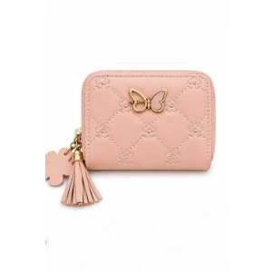 Pembe Renk Kelebek Figürlü Deri Kadın Cüzdan