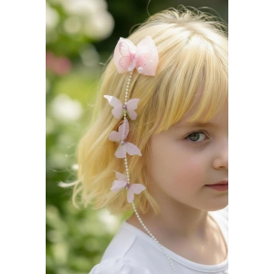 Pembe Renk Kelebek Figürlü İnci Detaylı Çocuk Yan Toka