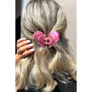 Pembe Renk Kelebek Figürlü Taş Detaylı Kemik Mandal Toka