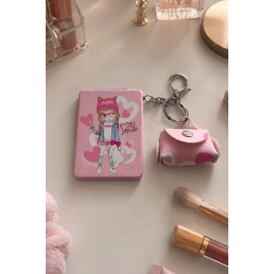 Pembe Renk Kız Detaylı Cep Aynası/Çanta Charm