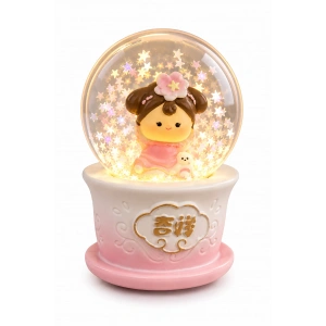 Pembe Renk Kız Figürlü Işıklı Mini Kar Küresi