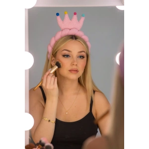 Pembe Renk Kral Tacı Detaylı Spa Saç Bandı Havlu Taç