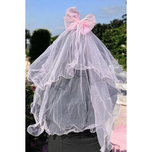 Pembe Renk Kurdele Figürlü Duvak Detaylı Pens Toka