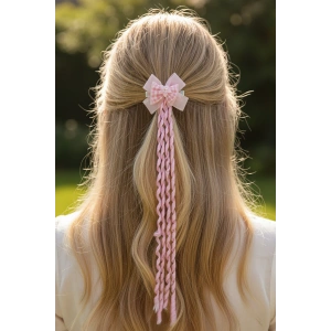 Pembe Renk Kurdele Figürlü İnci Detaylı Çocuk Yan Toka