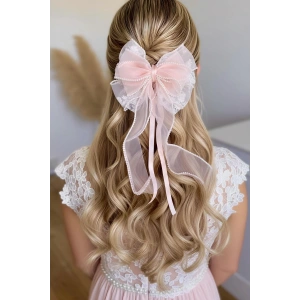 Pembe Renk Kurdele Figürlü İnci Detaylı Otomat Toka