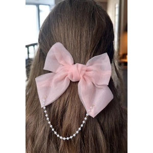 Pembe Renk Kurdele Figürlü İnci Detaylı Otomat Toka