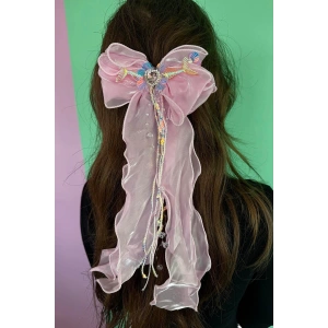 Pembe Renk Kurdele Figürlü Kuyruk Detaylı Pens Toka