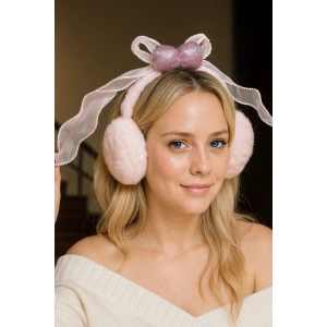 Pembe Renk Kurdele Figürlü Peluş Kulaklık