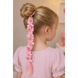 Pembe  Renk Kurdele  Figürlü Saç Detaylı Lastik Toka