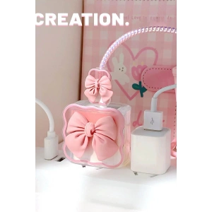 Pembe Renk Kurdele Figürlü Şarj Kablosu/ Adaptör Koruyucu Kılıf