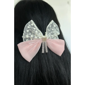 Pembe Renk Kurdele Figürlü Taş Detaylı Otomat Toka