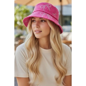 Pembe Renk Kurdele Figürlü Taş Detaylı Tasarım Şapka