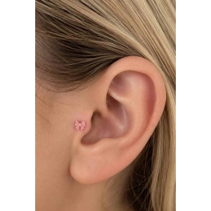Pembe Renk Kurdele Figürlü Taşlı Cerrahi Çelik Tragus/Kıkırdak Küpe/Piercing (Tek)