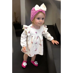 Pembe Renk Kurdele Ve Çiçek Detaylı Çocuk Saç Bonesi Ve Çorap Set