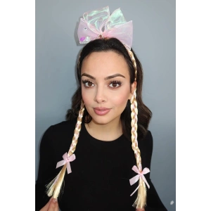 Pembe Renk Kuyruk Figürlü Örgülü Çocuk Taç