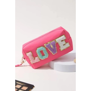 Pembe Renk Love Detaylı Makyaj Çantası