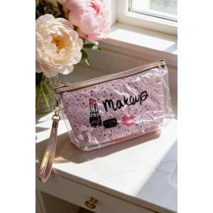 Pembe Renk Makeup Yazılı Makyaj Çantası