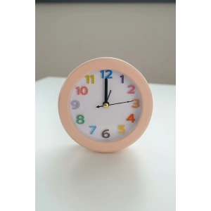 Pembe Renk Mini Dekoratif Alarmlı Yuvarlak Masa Saati