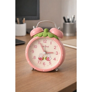 Pembe Renk Mini Dekoratif Işıklı Alarmlı Yuvarlak Masa Saati