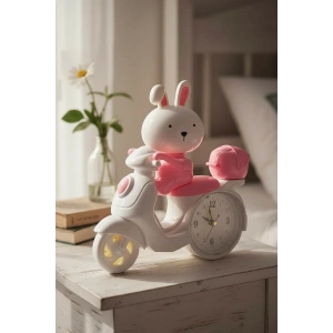 Pembe Renk Motor Figürlü Mini Dekoratif Alarmlı Yuvarlak Masa Saati