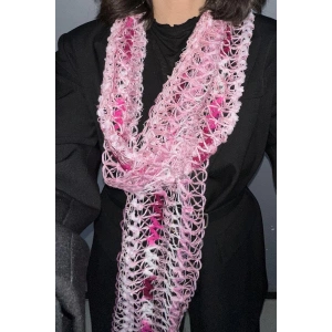 Pembe Renk Örgü Detaylı Şal