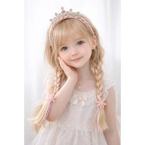 Pembe Renk Örgü Saç Detaylı Taç