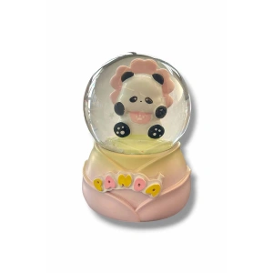 Pembe Renk Panda Figürlü Işıklı Küçük  Kar Küresi