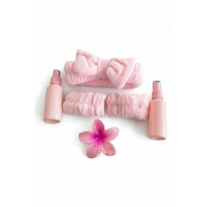 Pembe Renk Peluş Saç Bandı-El Havlu-Mandal Toka Ve 2 Adet Sprey Şişe Set