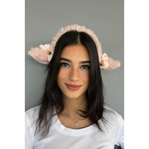 Pembe Renk Peluş Zil Detaylı Kuzu Kulağı Taç