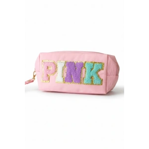 Pembe Renk Pink Yazılı makyaj Çantası