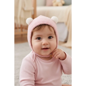 Pembe Renk Ponpon Detaylı Bebek Peluş Şapka