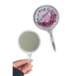 Pembe Renk Pul Detaylı Çiçek Figürlü El Aynası