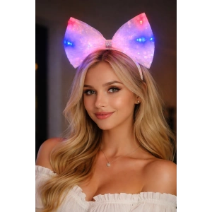 Pembe Renk Pullu Kurdele Figürlü Işıklı Taç