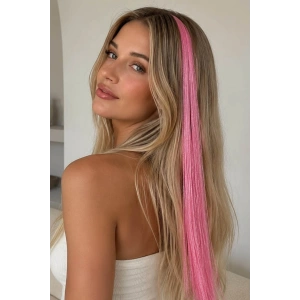 Pembe Renk Simli Yan Postiş Hair Tinsel Shiny Hair (50 Cm)
