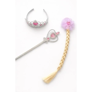 Pembe Renk Taç /Asa/Örgülü Toka Set