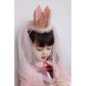 Pembe Renk Taç Detaylı Tüllü Taç