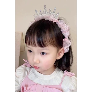 Pembe Renk Taş Detaylı Tüllü Çocuk Taç