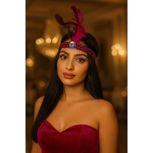 Pembe Renk Tüy Figürlü Charleston Saç Bandı