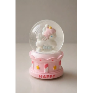 Pembe Renk Unicorn Figürlü Işıklı Küçük  Kar Küresi