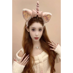 Pembe Renk Unicorn Figürlü Peluş Taç