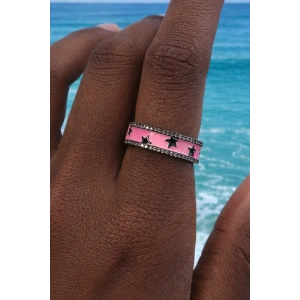 Pembe Renk Yıldız Figürlü Taşlı Ayarlanabilir Yüzük