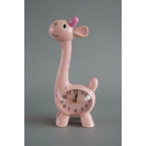 Pembe Renk Zürafa Figürlü Dekoratif Alarmlı Masa Saati